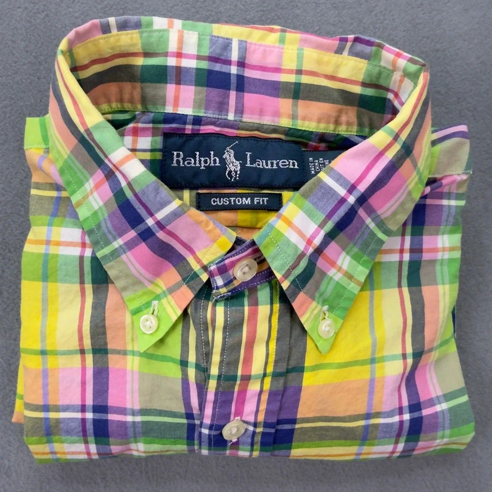 Ralph Lauren Mens Custom Fit Plaid Button Down Shirt Multicolor Long Sleeve M